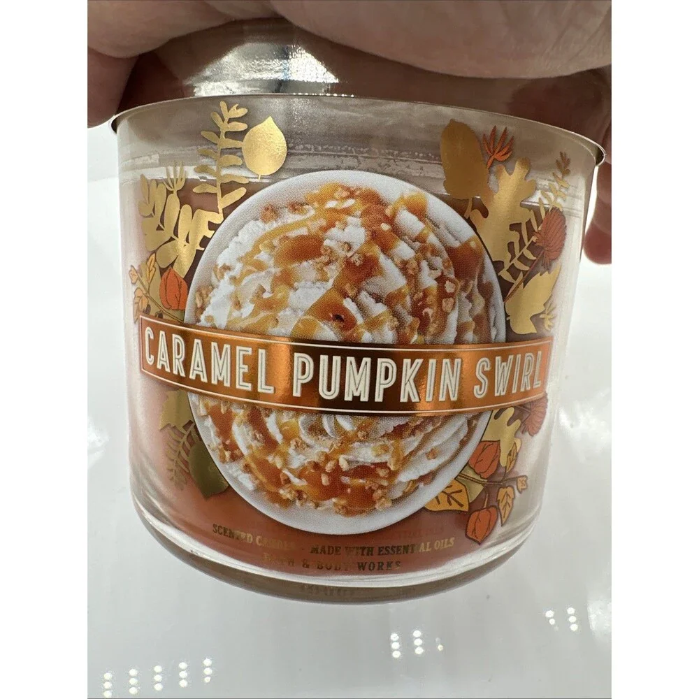 Bath & Body Works White Barn CARAMEL PUMPKIN SWIRL 3 Wick 14.5 Oz Scented Candle - Picture 4 of 4